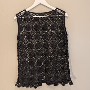 Banana Republic Black Lace Top Sleeveless Breezy Layer Brunch Business - Size S